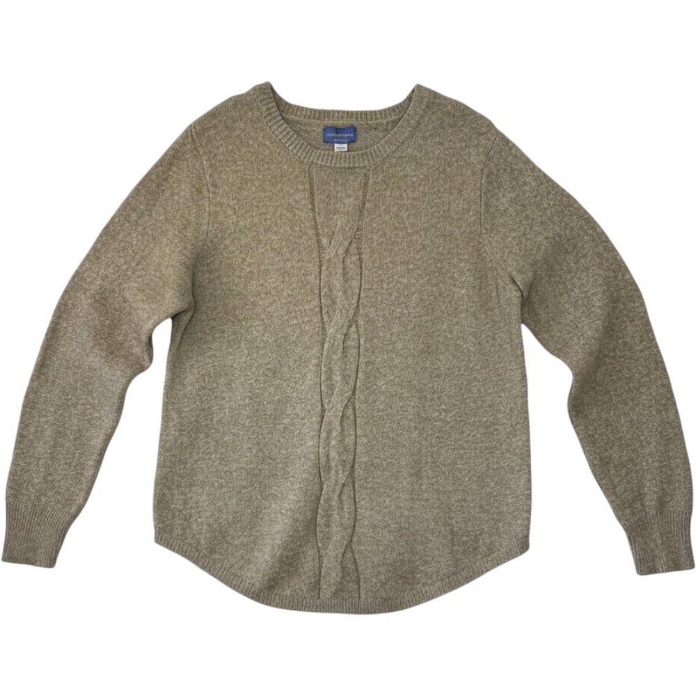 Laura Scott Womens XL Tan Marl Cable Knit Crewneck Sweater Curved Hem Sweater